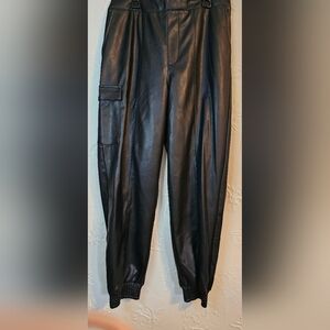 G Bt Guilaina Black Faux Leather Jogger Pants Medium New